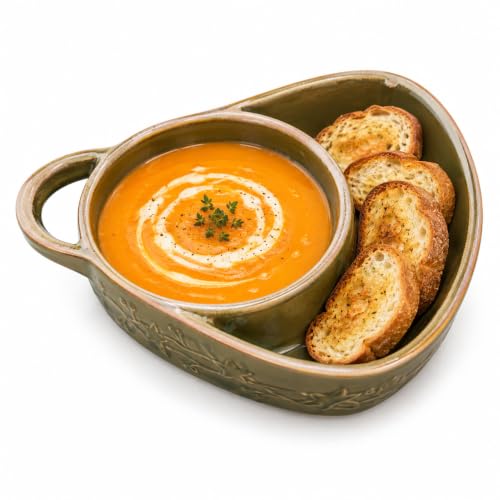 Soup and Sandwich Bowl, New Soup and Sandwich Plate Combo, Soups and Bread Bowl Combo for Breakfast Cookies Bread Salad Fruits (White)