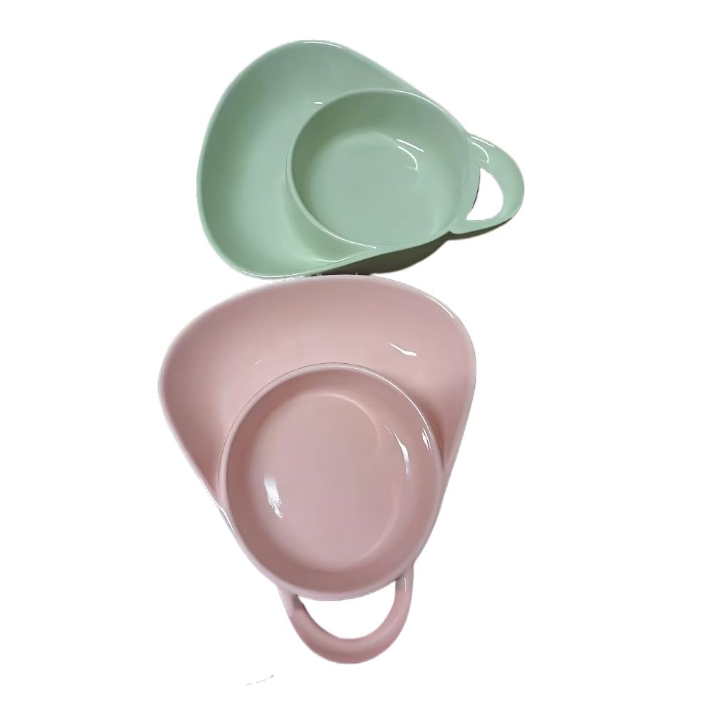 chip and dip plate,muticolor,Divided plate with Handle,Ceramic,Breakfast bowl,Oval,for salad,soup and sandwich plate combo, modern,for bread cracker, for Home and Restaurant, (blue+red)