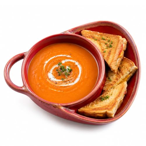 Soup and Sandwich Bowl, New Soup and Sandwich Plate Combo, Soups and Bread Bowl Combo for Breakfast Cookies Bread Salad Fruits (White)