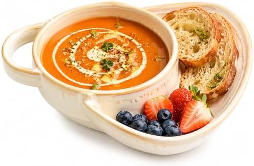Soup and Sandwich Bowl, New Soup and Sandwich Plate Combo, Soups and Bread Bowl Combo for Breakfast Cookies Bread Salad Fruits (White)