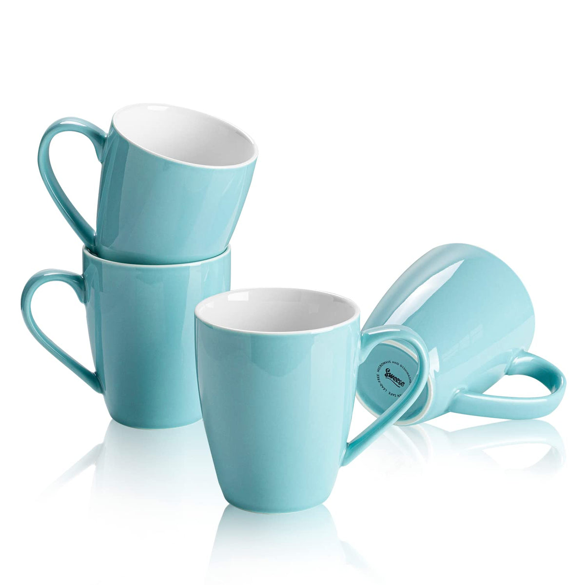 Sweese Porcelain Coffee Mugs - 16 Ounce - Set of 6, Cups for Latte, Hot Tea, Cappuccino, Mocha, Cocoa, Multicolor, Blue Assorted Colors