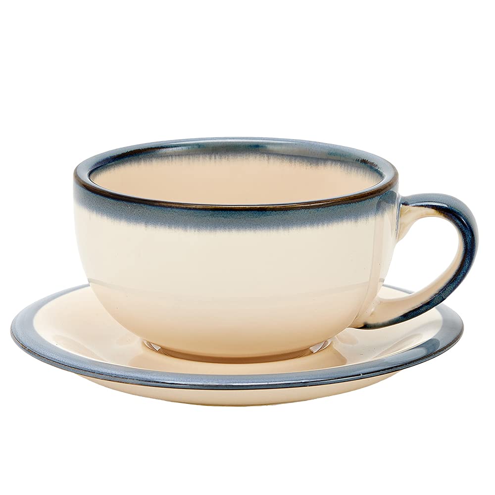 Coffeezone Vintage Design 12 oz Ceramic Latte Art Cappuccino Barista Cup with Saucer (Brown)