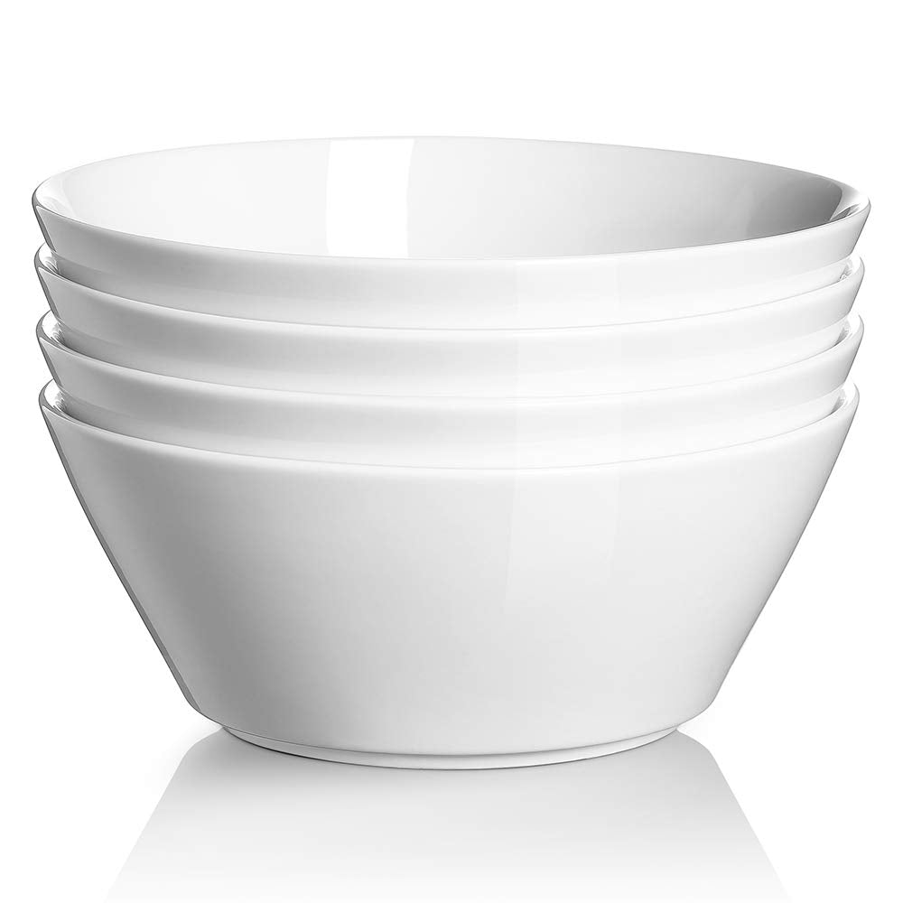 DOWAN 32 OZ Large Soup Bowls Set of 4 - White Ceramic Bowls for Kitchen, Deep Bowls for Cereal, Salad, Pasta, Fruits, Ramen, Dishwasher & Microwave Safe