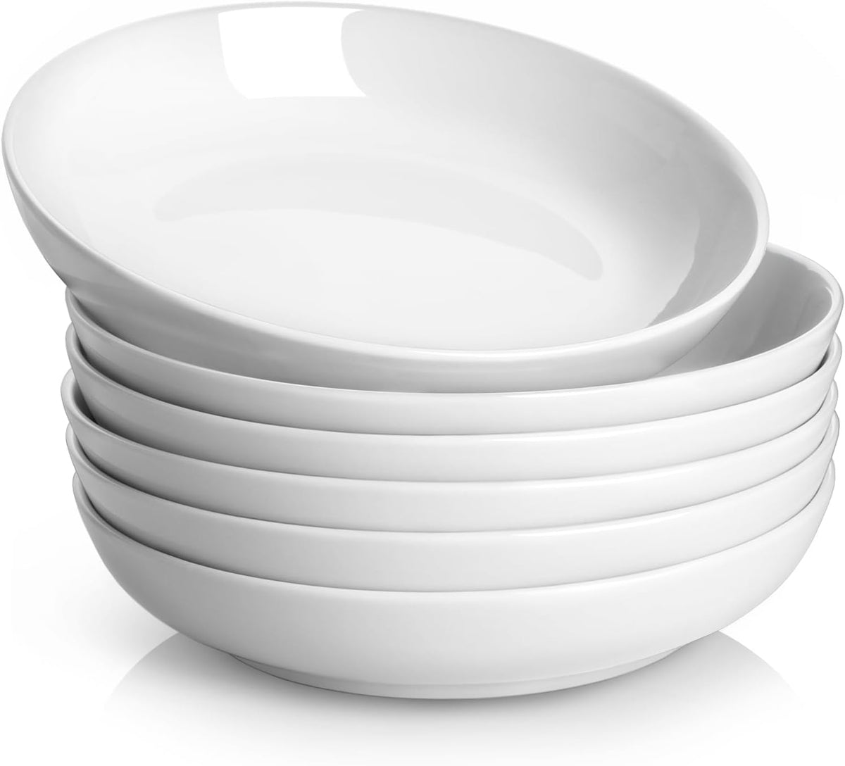 Y YHY Pasta Bowls Set of 6, High-Fired Porcelain White Salad Bowls 30 oz Wide Shallow Serving Soup Bowls, Microwave Dishwasher Safe 8.5" Pasta Plates Kitchen Bowls for Dinner Family Gatherings