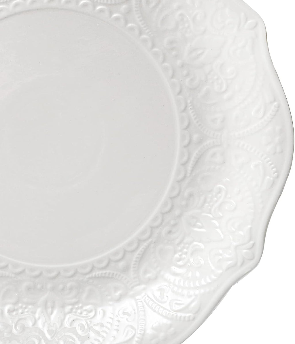 SOUJOY Set of 6 Salad Plate, 8 Inch Porcelain Dessert Serving Plates, Embossed Printing Small Dinner Dish for Pancakes, Steak, Microwave, Dishwasher Safe