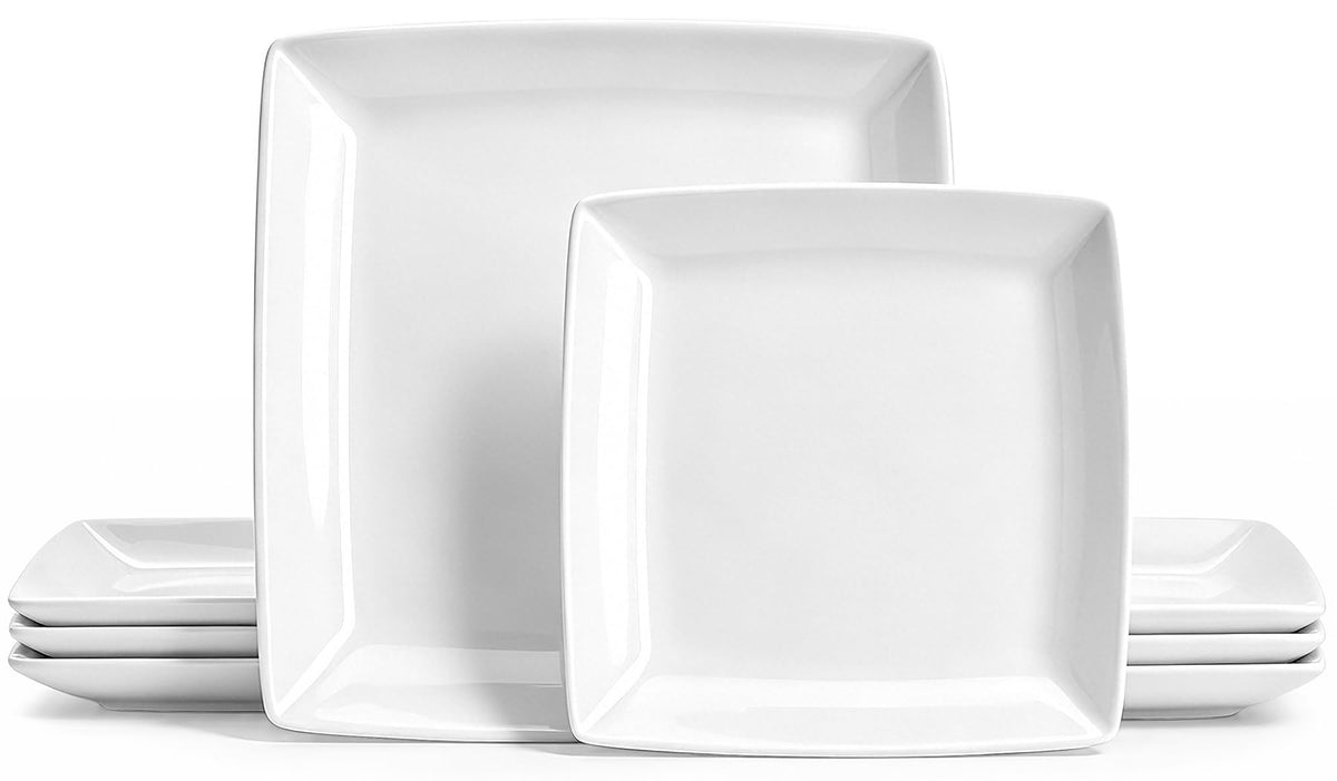 Porcelain Square Dinner Plates, 10.75 Inch Square Serving Plate for Steak, Pasta, Salad, Snacks, Pizza, Appetizer Plates, Set of 6, White