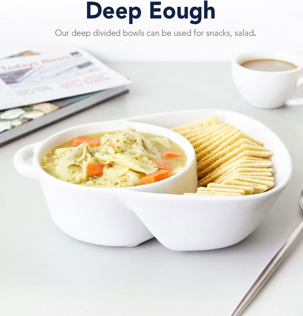 LE TAUCI Chip and Dip Bowls, Anti-Soggy Cereal Bowl, Soup and Side/Cracker Bowls Sets for Breakfast, Soup and Sandwich, Bread Dipping Bowls, Set of 2, White