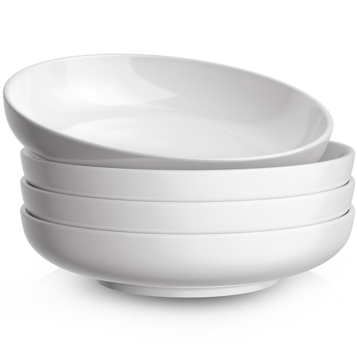 Quatish Pasta Bowls 30oz Set of 6, Salad Bowls Soup Bowl for Kitchen, Microwave & Dishwasher Safe, Large Porcelain Wide and Shallow Serving Bowl, White Dinner Plates, Dinnerware Set, Gift