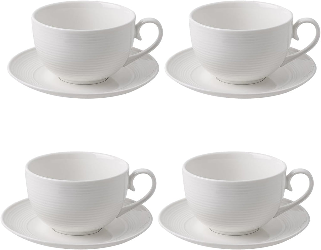 12 oz Cappuccino Cups with Saucers, Ceramic Coffee Cups Set of 4, White Latte Cup and Saucer, Elegant Tea Mugs Set, Microwave Dishwasher Safe Drinkware for Cafe, Housewarming Gift