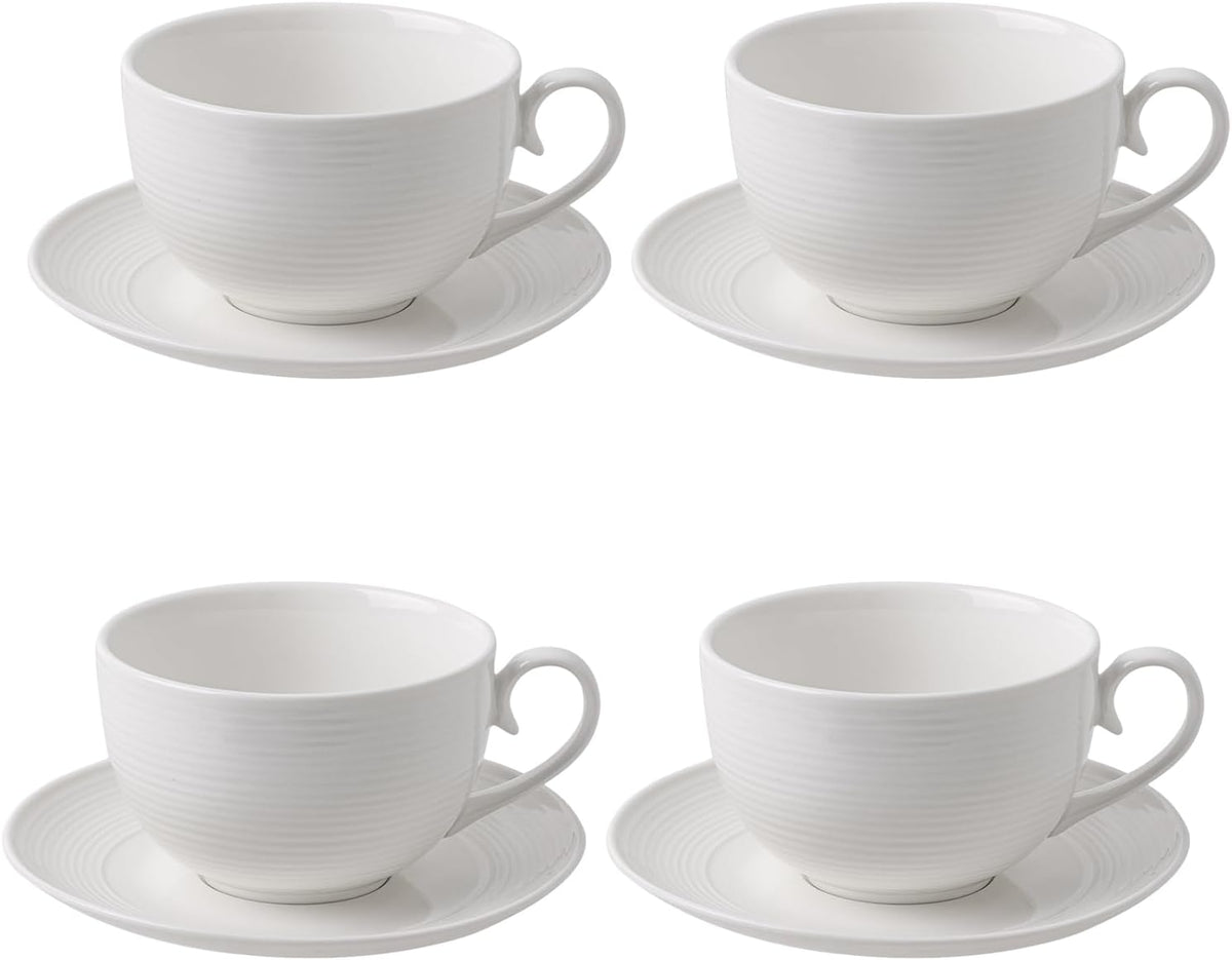 12 oz Cappuccino Cups with Saucers, Ceramic Coffee Cups Set of 4, White Latte Cup and Saucer, Elegant Tea Mugs Set, Microwave Dishwasher Safe Drinkware for Cafe, Housewarming Gift