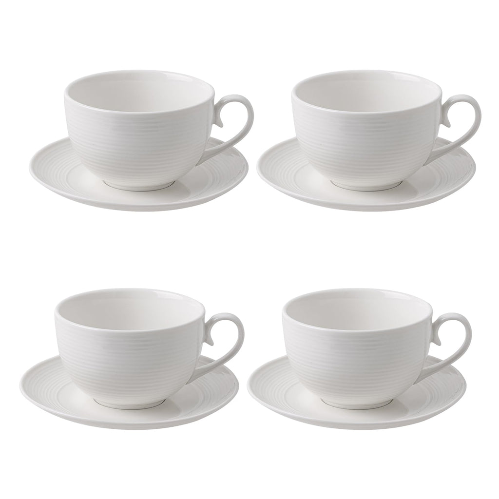 12 oz Cappuccino Cups with Saucers, Ceramic Coffee Cups Set of 4, White Latte Cup and Saucer, Elegant Tea Mugs Set, Microwave Dishwasher Safe Drinkware for Cafe, Housewarming Gift