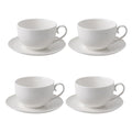 12 oz Cappuccino Cups with Saucers, Ceramic Coffee Cups Set of 4, White Latte Cup and Saucer, Elegant Tea Mugs Set, Microwave Dishwasher Safe Drinkware for Cafe, Housewarming Gift