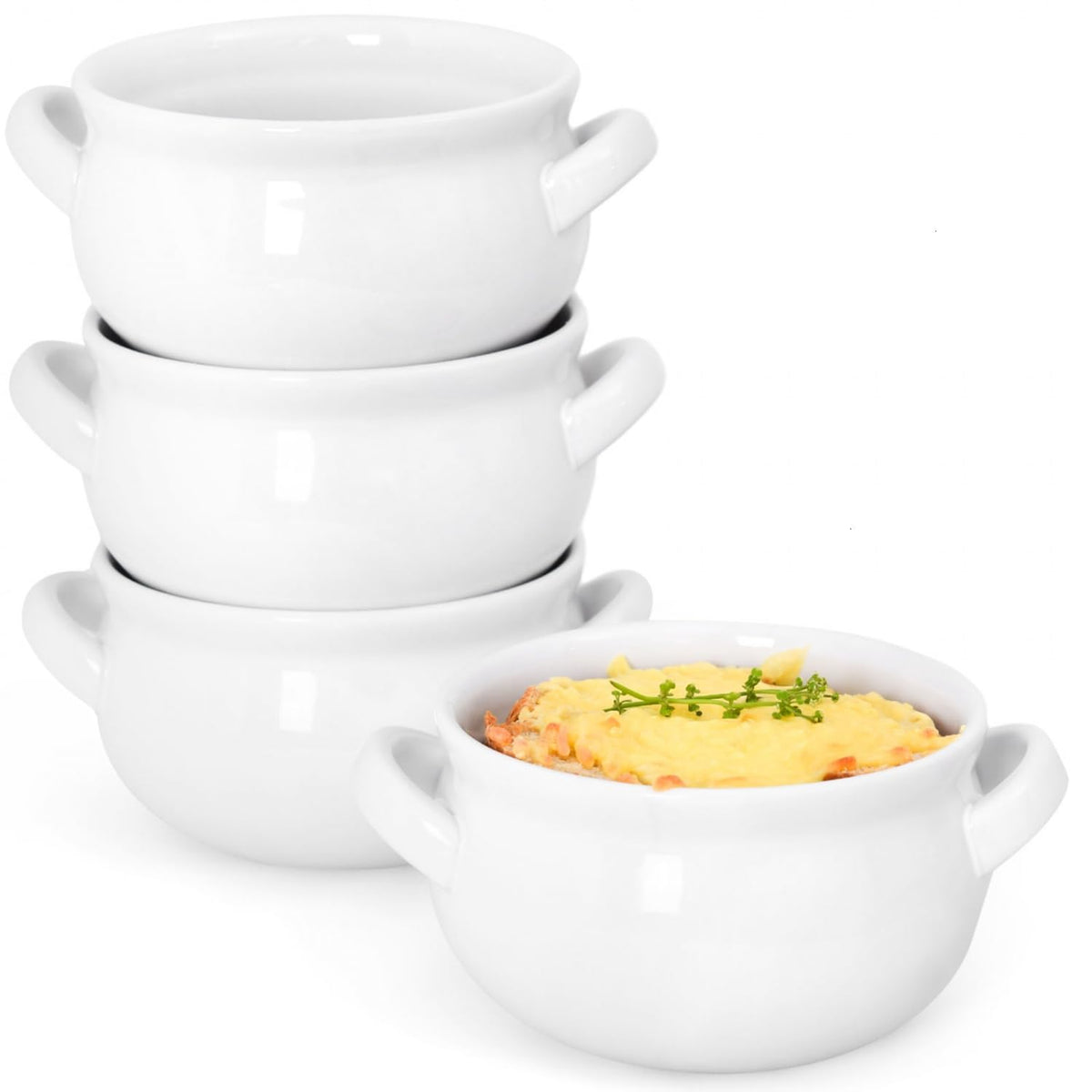 Vumdua French Onion Soup Bowls with Handles, 16 Oz Ceramic Soup Serving Bowl Crocks - Oven Safe Bowls for Chili, Beef Stew, Cereal, Pot Pies, Set of 4