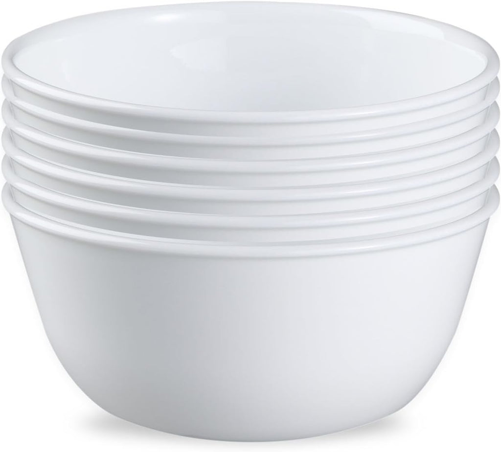 Corelle Vitrelle 28-oz Soup/Cereal Bowls Set of 6 Chip & Crack Resistant Dinnerware Bowls for Soup, Ramen, Cereal and More, Triple Layer Glass, Winter Frost White