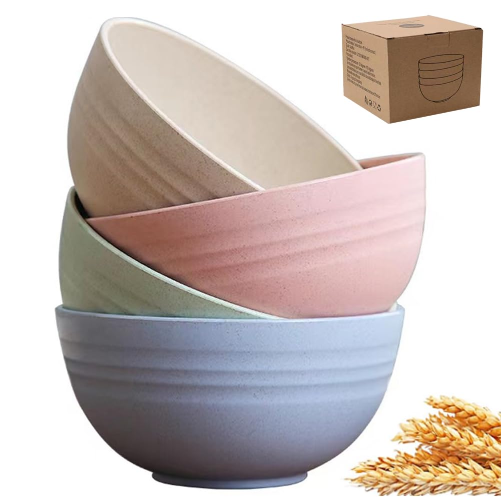LRUUIDDE Unbreakable Cereal Dinner Plate, 9 Inch Wheat Straw Deep Reusable Plastic, Lightweight Salad Kids for Kitchen Camping BPA FREE Dishwasher Safe