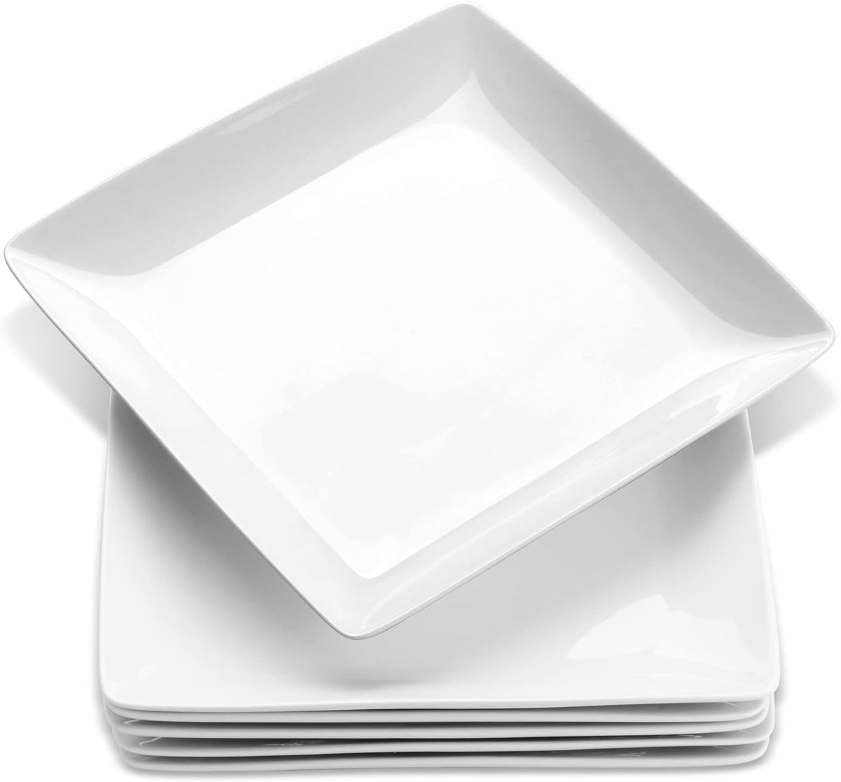 Porcelain Square Dinner Plates, 10.75 Inch Square Serving Plate for Steak, Pasta, Salad, Snacks, Pizza, Appetizer Plates, Set of 6, White