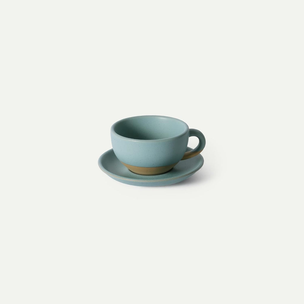 MORA Ceramic Latte Art Mug With Saucer - 12 oz, Round Bottom For Perfect Pours - Cafe Cups for Cappuccino, Espresso, Coffee, Tea etc - Porcelain Set for Baristas, Great Gift - Oat