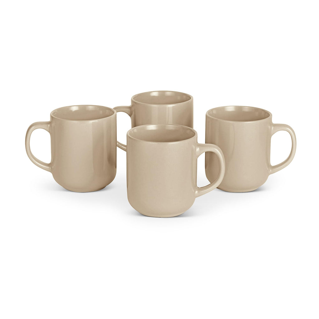 Amazon Basics Stoneware Coffee Mugs, 16 oz, 4-Piece Set, Gloss-Glazed, Stain-Resistant, Microwave, Freezer and Dishwasher-Safe, Linen Gray