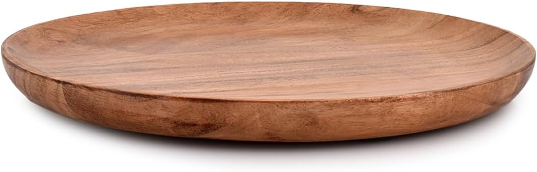 NIRMAN Acacia Wood Dinner Plates Set of 4 for Dishes Snack, Dessert Natural Wood Plates Serving Dinnerware Plate for Dinner (8" x 8" x 0.75")