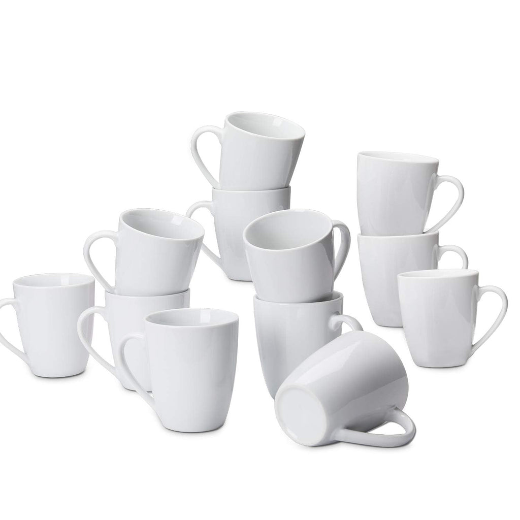 Amazon Basics Porcelain Heat Resistant Coffee Mugs, Microwave and Oven Safe, 12 oz, White, 12 Count