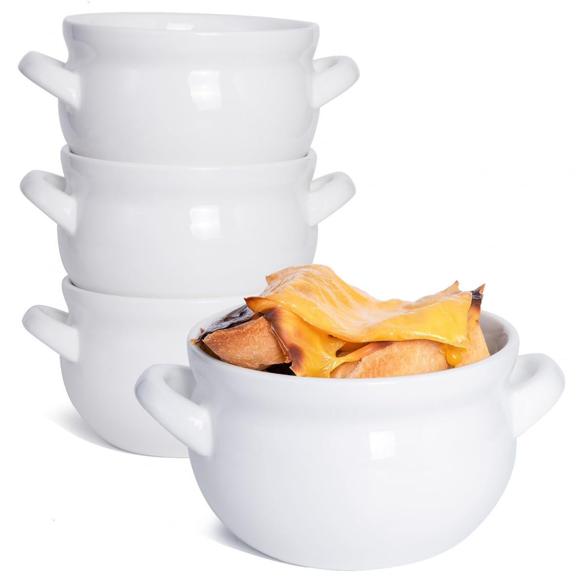 Vumdua French Onion Soup Bowls with Handles, 16 Oz Ceramic Soup Serving Bowl Crocks - Oven Safe Bowls for Chili, Beef Stew, Cereal, Pot Pies, Set of 4