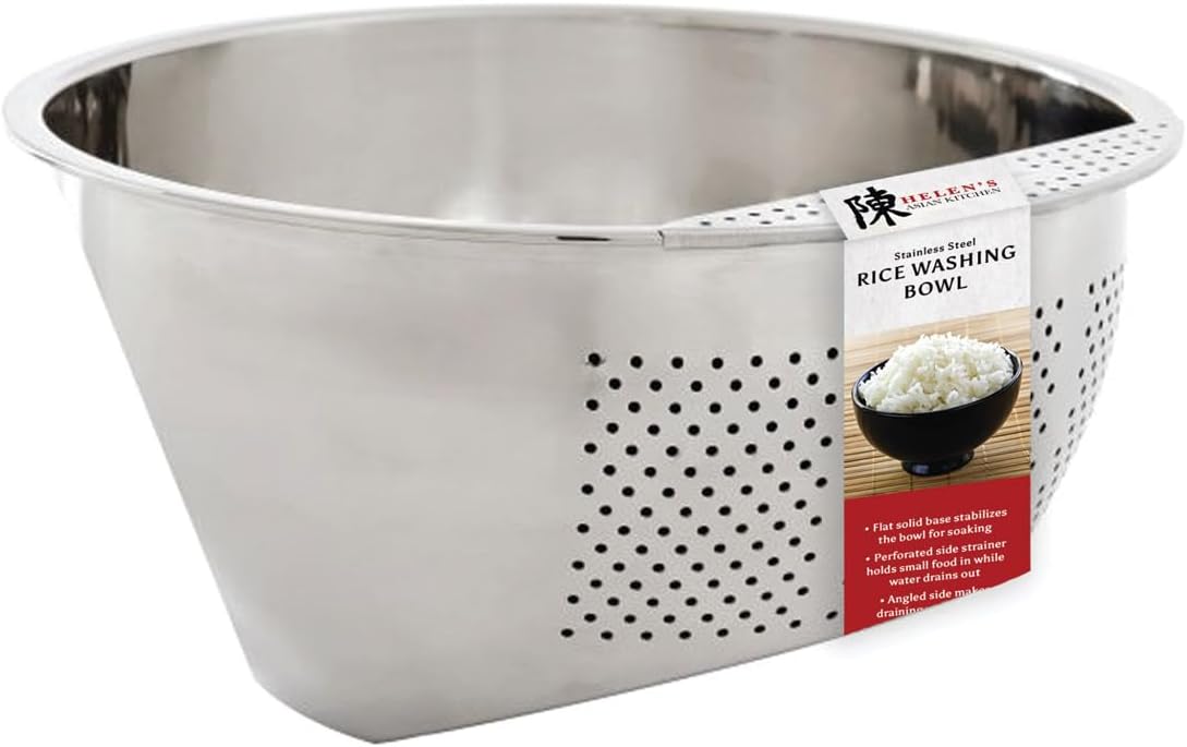 Helen's Asian Kitchen Japanese Rice Washing Bowl, 3-Quart, Side Drainer