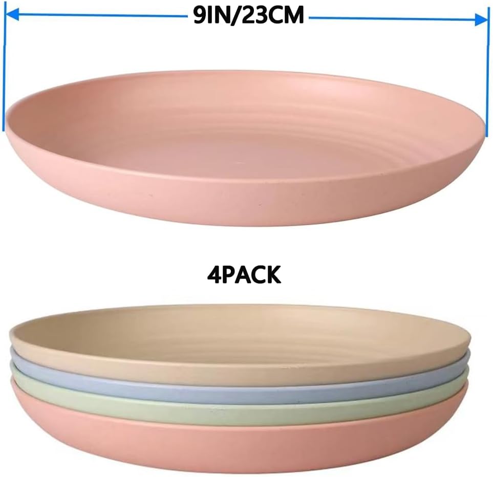 LRUUIDDE Unbreakable Cereal Dinner Plate, 9 Inch Wheat Straw Deep Reusable Plastic, Lightweight Salad Kids for Kitchen Camping BPA FREE Dishwasher Safe