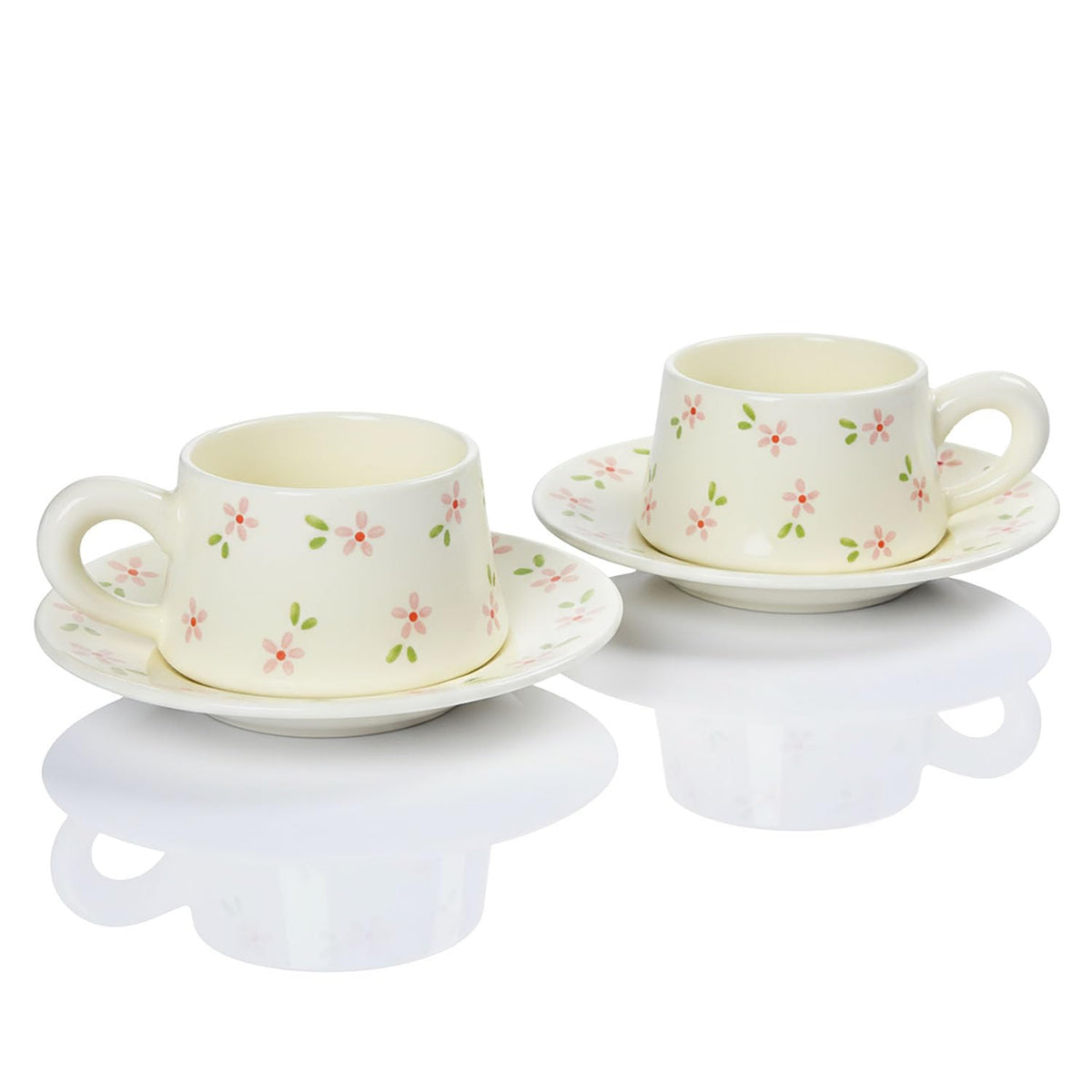 Unique Ceramic Tea Cup and Saucer Set, Coffee Mug, Cup and Saucer Set, Cute Fancy Women's Day Girly Afternoon Tea Set, 5.4 oz/160 ml Vintage Style, For Women and Tea Parties, Yellow flowers