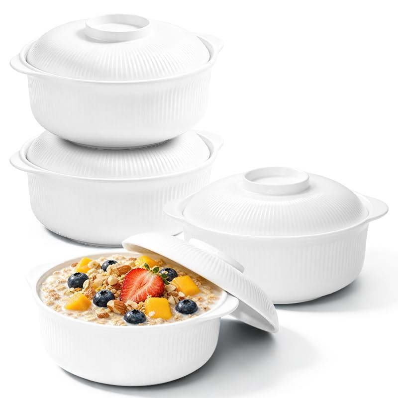 Microwave Bowls with Lids, 40 oz Lightweight Unbreakable Bowls, 4 Pack