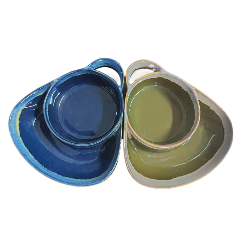 chip and dip plate,muticolor,Divided plate with Handle,Ceramic,Breakfast bowl,Oval,for salad,soup and sandwich plate combo, modern,for bread cracker, for Home and Restaurant, (blue+red)