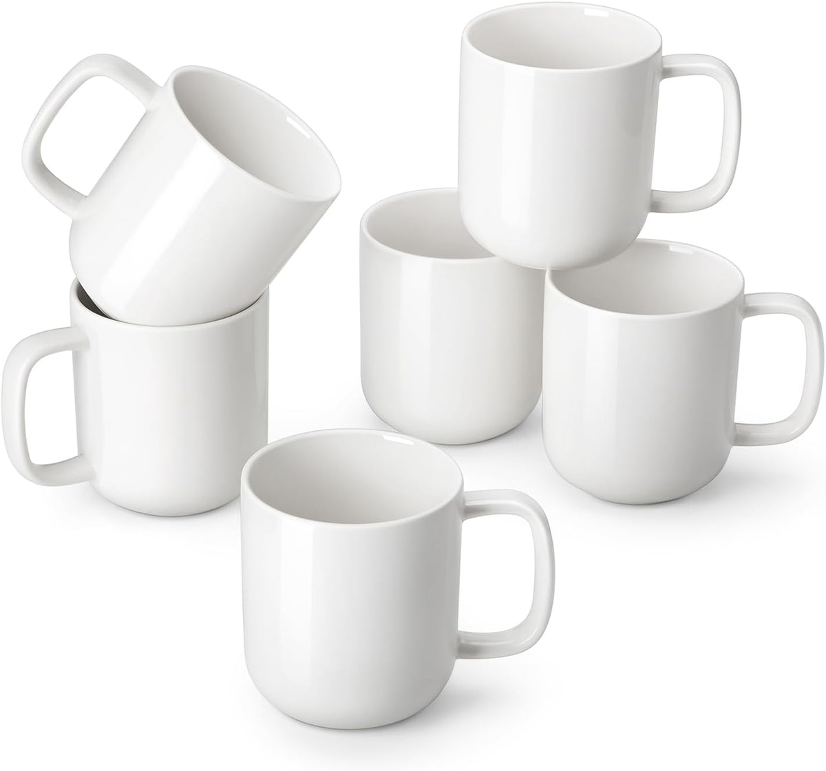 vancasso Porcelain Coffee Mugs Set, 12 oz Ceramic Coffee Cups for Latte Hot Tea Cappuccino Cocoa Milk Cups Set of 6, Dishwasher & Microwave Safe, White
