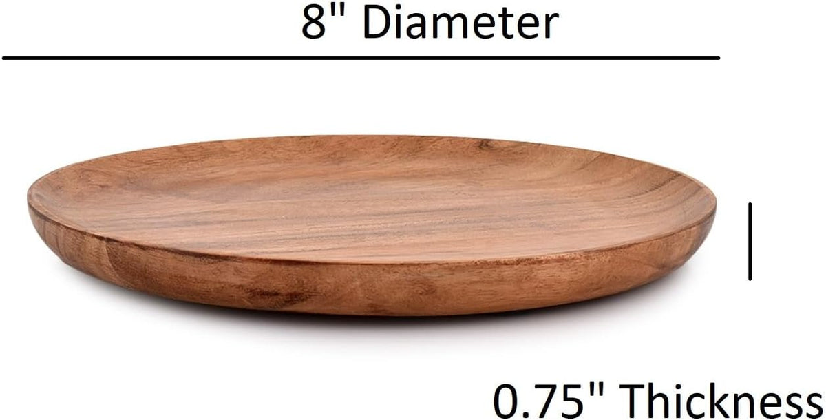 NIRMAN Acacia Wood Dinner Plates Set of 4 for Dishes Snack, Dessert Natural Wood Plates Serving Dinnerware Plate for Dinner (8" x 8" x 0.75")
