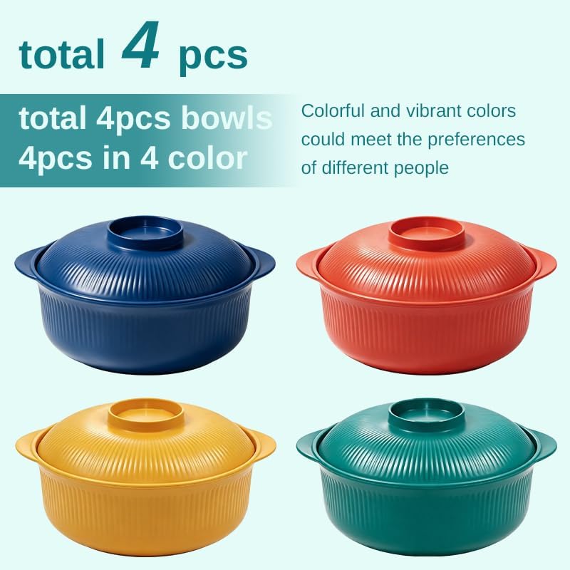 Microwave Bowls with Lids, 40 oz Lightweight Unbreakable Bowls, 4 Pack