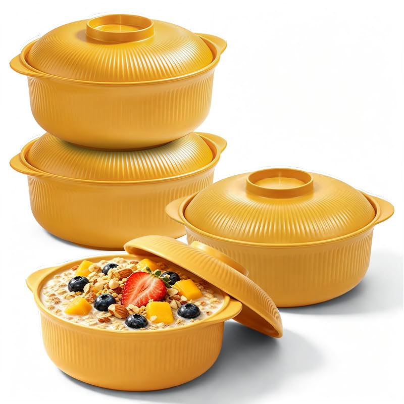 Microwave Bowls with Lids, 40 oz Lightweight Unbreakable Bowls, 4 Pack