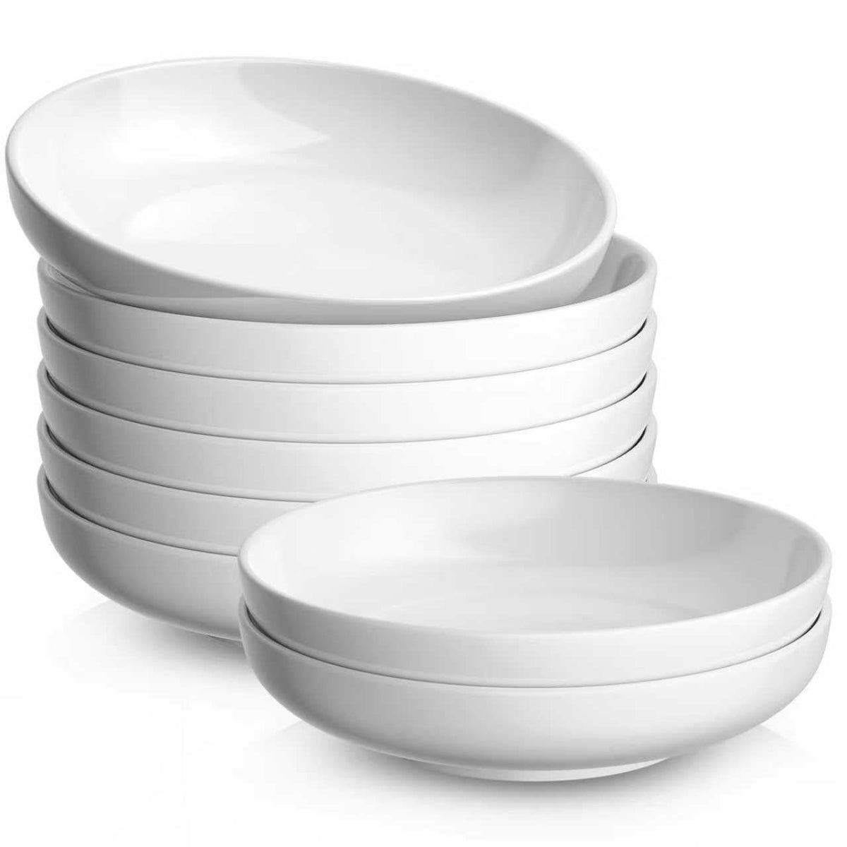 Quatish Pasta Bowls 30oz Set of 6, Salad Bowls Soup Bowl for Kitchen, Microwave & Dishwasher Safe, Large Porcelain Wide and Shallow Serving Bowl, White Dinner Plates, Dinnerware Set, Gift