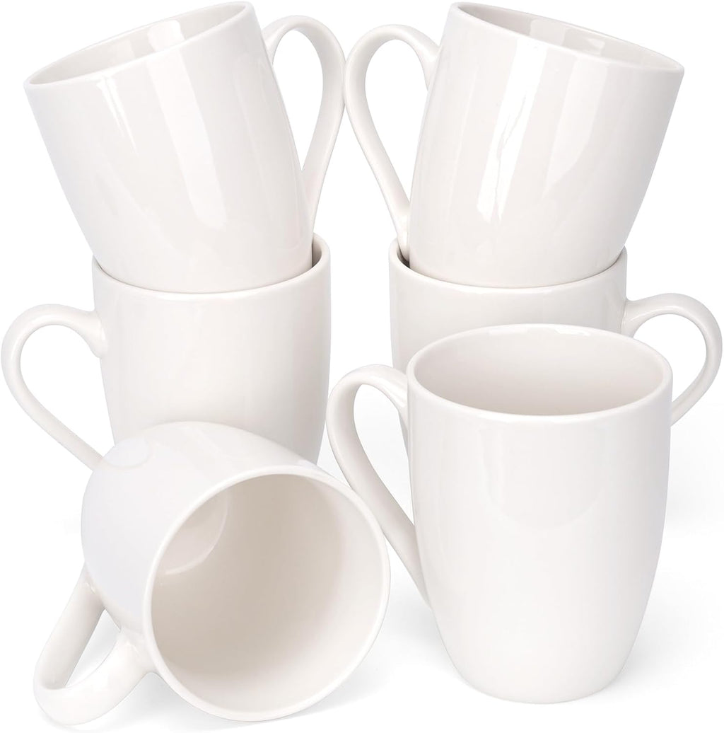 6 Pack Ceramic Coffee Mugs Set, 12 OZ Porcelain, White
