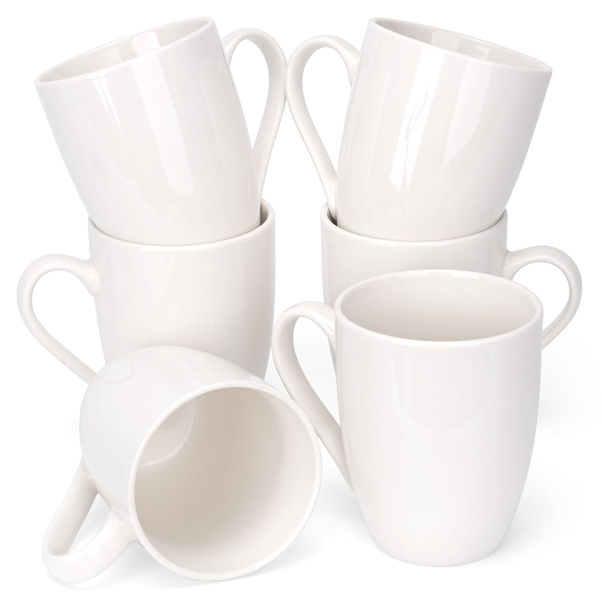 6 Pack Ceramic Coffee Mugs Set, 12 OZ Porcelain, White