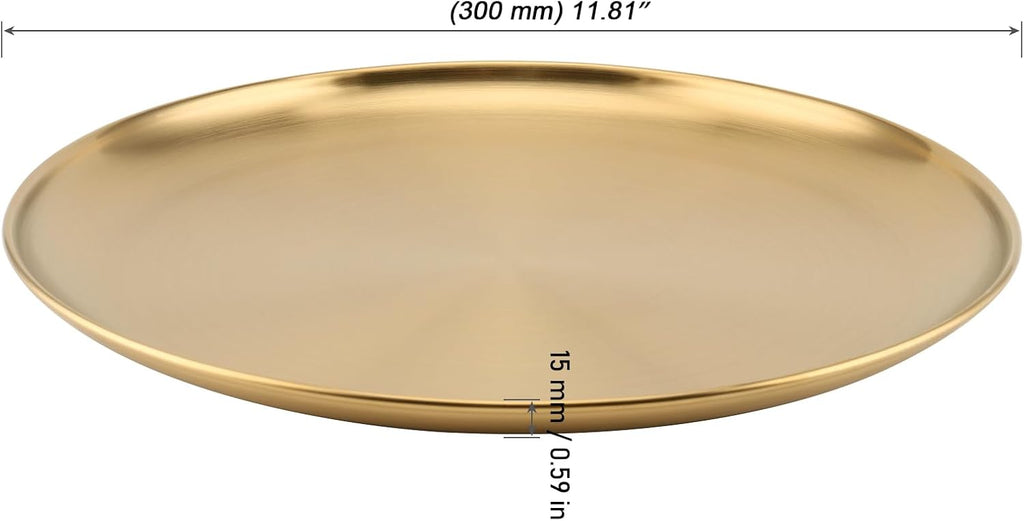 MOUYAT 6 PCS 12 Inch Large Stainless Steel Plate, 30cm Round Dinner Metal Plates, Metal Salad Steak Plates Reusable Dinner Dish for Eating Serving Camping Outdoor BBQ Home Kitchen, Frosted Gold