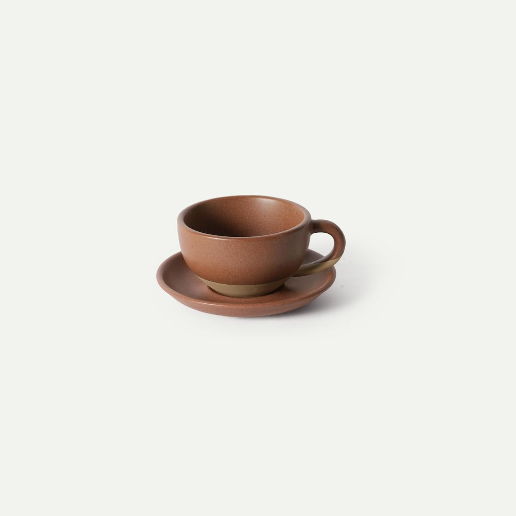 MORA Ceramic Latte Art Mug With Saucer - 12 oz, Round Bottom For Perfect Pours - Cafe Cups for Cappuccino, Espresso, Coffee, Tea etc - Porcelain Set for Baristas, Great Gift - Oat