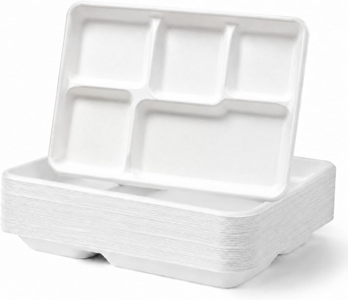 Large 5-Compartment Plate Disposable(12.5"x8.5"), 100 Plates, Disposable Paper Tray, Compostable Divided Dinner Plates, Paper Tray for Food and Party