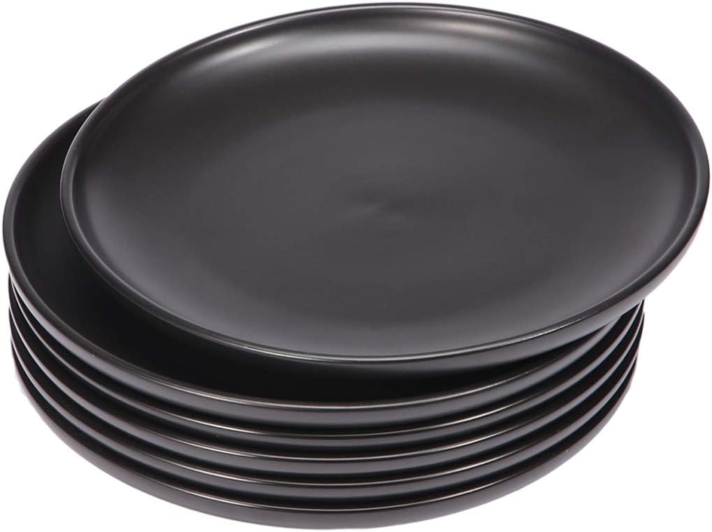Matte Black Porcelain Dinner Plate Set, 8-Inch Modern Round Reusable Lunch & Dessert Plates, 6 Count