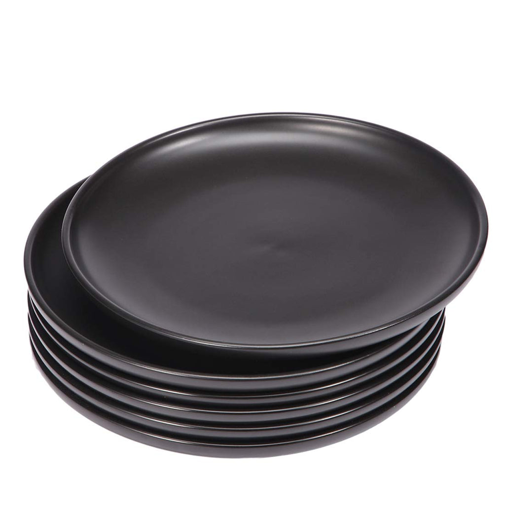 Matte Black Porcelain Dinner Plate Set, 8-Inch Modern Round Reusable Lunch & Dessert Plates, 6 Count