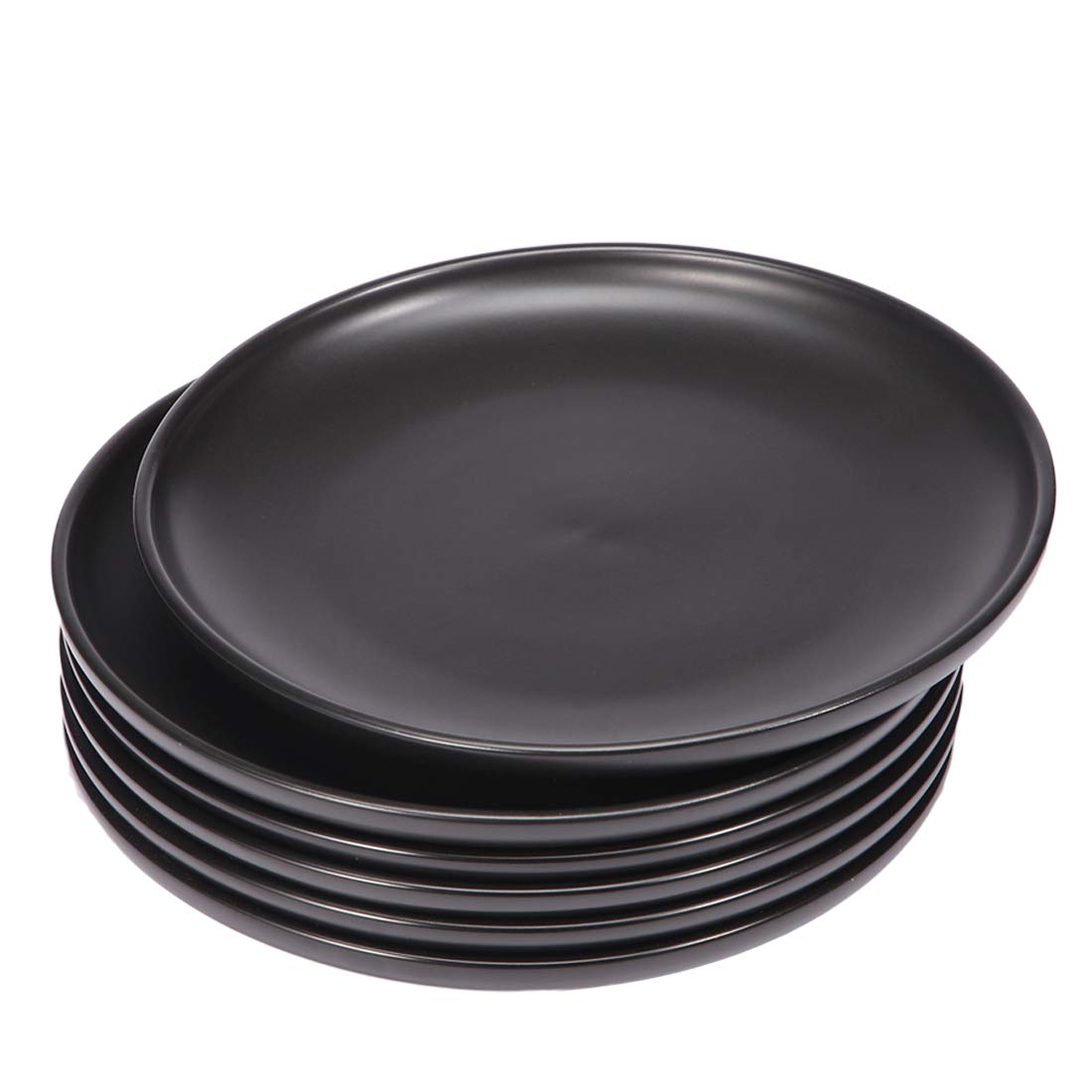 Matte Black Porcelain Dinner Plate Set, 8-Inch Modern Round Reusable Lunch & Dessert Plates, 6 Count