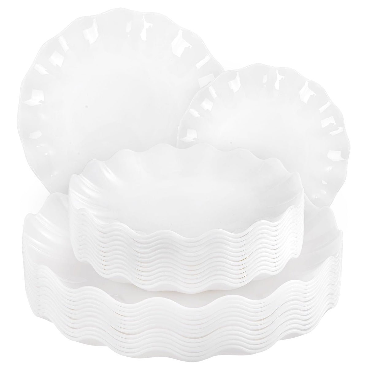 LIYH 24 Pcs Plastic Plates Reusable,Unbreakable Dinner Plates, Scalloped Plastic Plates, Dishwasher Safe,Ivory Plate Sets Perfect for Parties, Birthday, Picnics, BPA Free(12Guests)