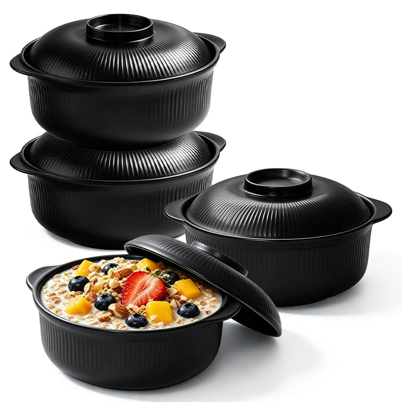 Microwave Bowls with Lids, 40 oz Lightweight Unbreakable Bowls, 4 Pack