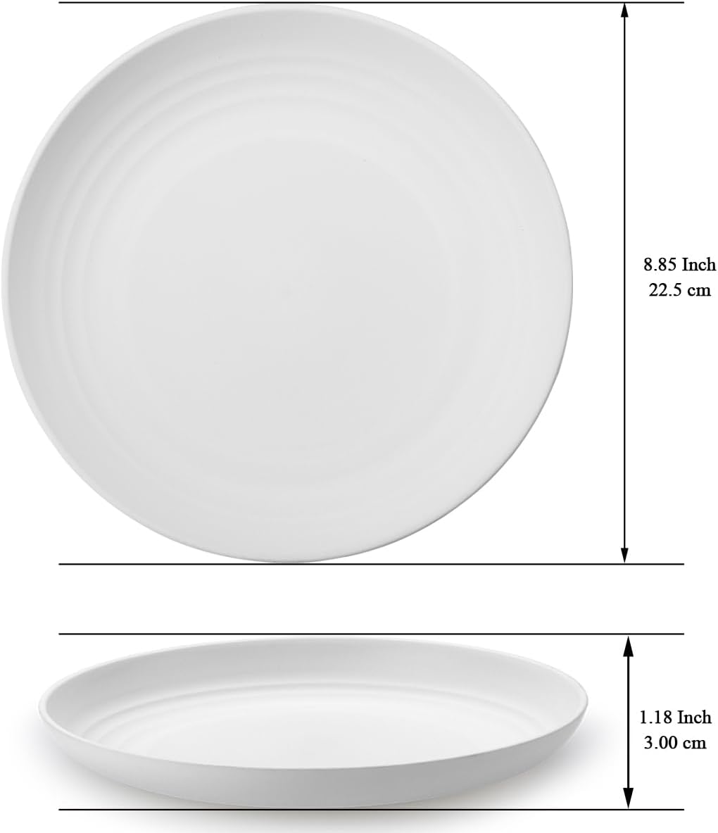 Berglander White Plastic Plates Set of 12 Pieces 9", Reusable and Sturdy Unbreakable Dinner Plates, Salad Plates, Pasta Bowls, Dishes for Home, Kid, Light Weight Easy Carry for Picnic, Camping