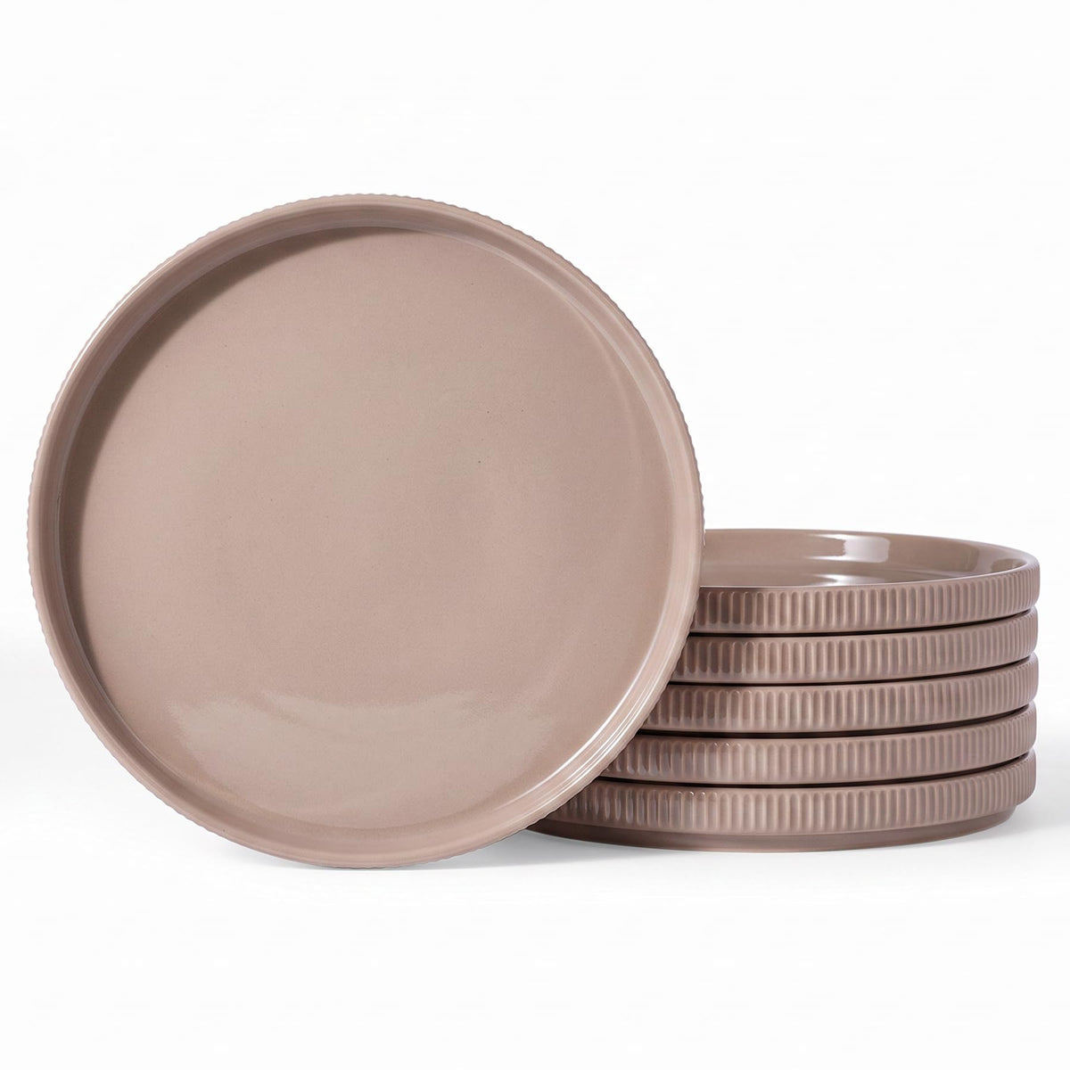famiware Star 10/8 inches Dinner Plates Set for 6, Cappuccino White