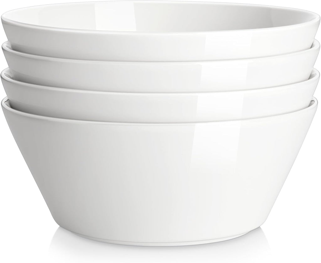 MALACASA 60 OZ Large Salad Soup Bowls Set of 4, White Ceramic Bowls
