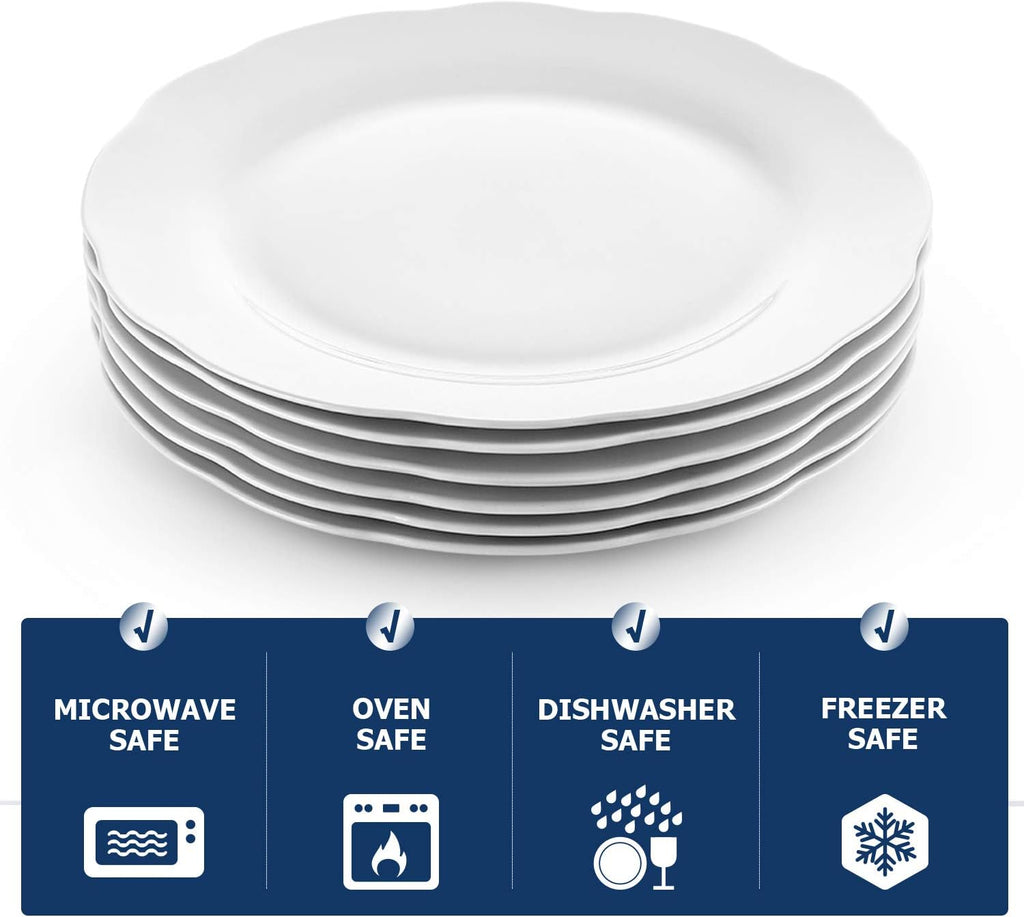 Y YHY Ceramic Dinner Plates, 10.6 Inch Porcelain Scalloped Plates, Off-White Serving Dishes Set of 6 for Home Kitchen, Microwave & Dishwasher Safe, Dinnerware Dishes Gift for Thanksgiving Christmas