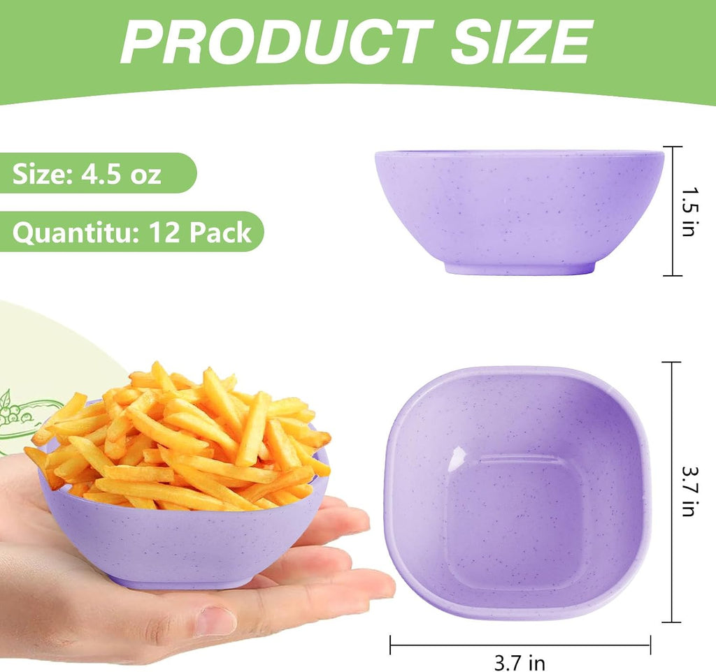 SHECIPIN 6 Pack Small Plastic Bowls 4.5 OZ Unbreakable Wheat Straw Dipping Bowls，plastic ramekins, Assorted Colors Dipping Sauce Cups, dip cups， Dessert, Ketchup